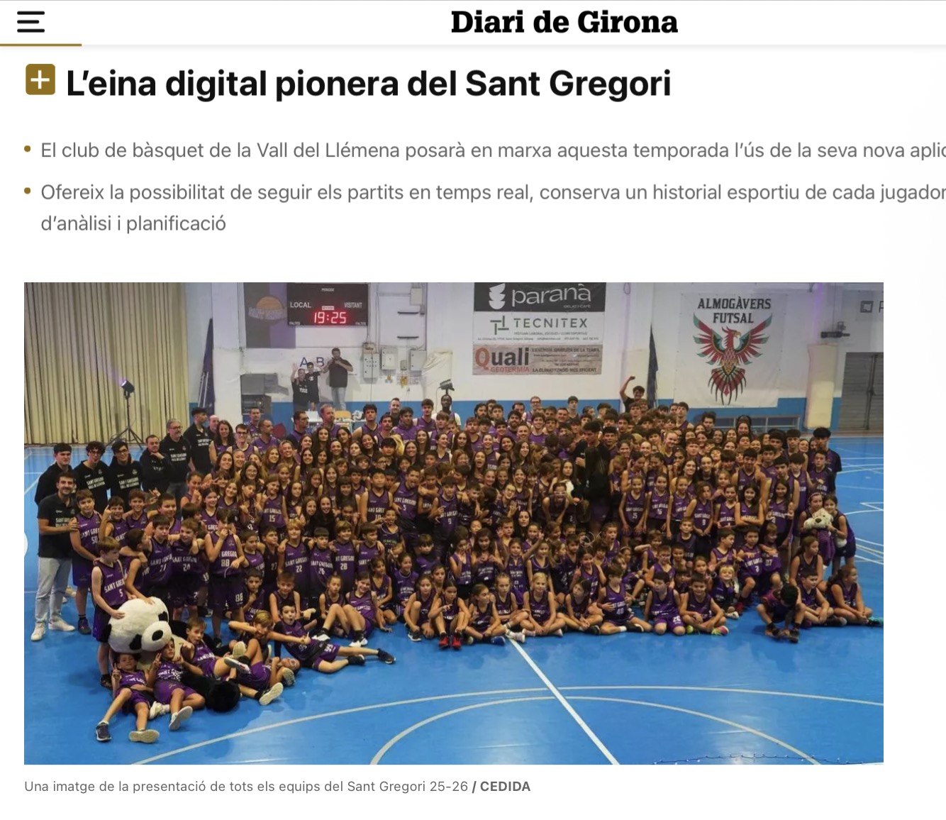 El Diari de Girona destaca el projecte del CB Sant Gregori